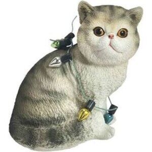 Sandicast Shorthair Calico Cat with Holiday Lights Christmas Ornaments.